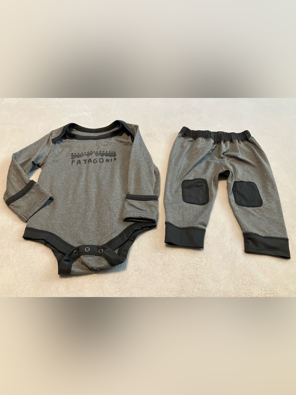 Patagonia Gray Baby Base Layer Bodysuit + Pants Set